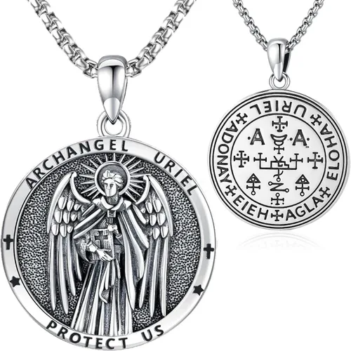 Vista 20 de Aniu 925 Sterling Silver Saint Medal Necklace Religious Amulet Jewelry Gift Concha de abulón - Redondo - Collar de San Cristóbal - H