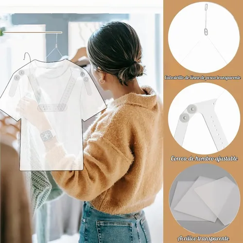 Vista 2 de Percha invisible con forma de maniquí ajustable, soporte de acrílico para colgar ropa, montaje en pared, para venta al por menor, boutique