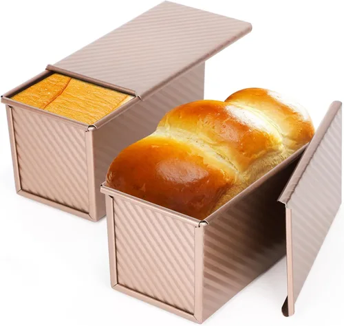 Vista 10 de Beasea Pullman - Molde para pan con tapa, paquete de 2 moldes pequeños antiadherentes para pan de 0.5 lb, acero al carbono, mini caja para pan Negro