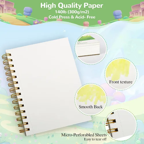 Vista 3 de Elvendreth Cuaderno de papel para acuarela 5x5 pulgadas, 30 hojas de papel prensado en frío (140 lb/300 g/m²), encuadernado en espiral/línea