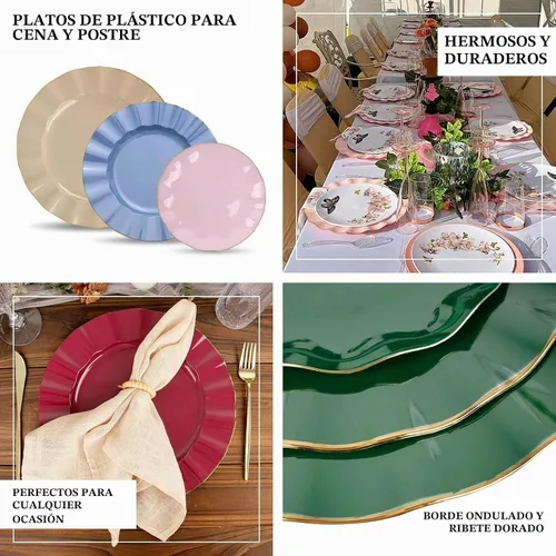 Vista 4 de Efavormart Paquete de 10 Platos Redondos de Plástico para Postre y Ensalada Color Burdeos de 6", Platos Desechables para Aperitivos con Borde