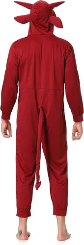 Vista 6 de Colorful House - Disfraz de diablo de Halloween para hombre, pijama de una sola pieza, color rojo, disfraz para pareja y familia