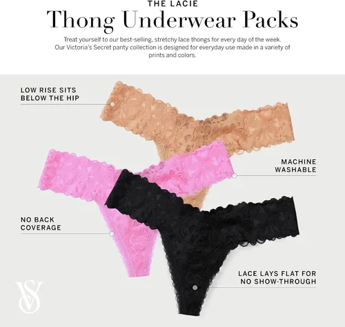Vista 4 de Victoria's Secret Paquete de tangas de encaje, ropa interior para mujer (XS-XXL)