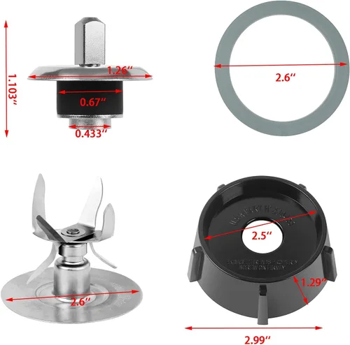 Vista 6 de 6 Point Fusion Blade 4980 & 4902 Blender Jar Bottom & 2 Piezas Junta de sello de goma y acoplamiento Stud Slinger Pin Kit piezas de repuesto