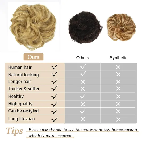 Vista 3 de Pieza de pelo desordenado de moño, piezas de cabello para mujer, extensiones de cabello despeinado, extensiones de cabello ondulado y rizado, cola