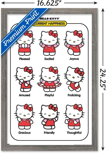 Vista 3 de Trends International Hello Kitty: Basic - Póster de pared de felicidad actual, 22.4 pulgadas de largo x 14.7 pulgadas, versión enmarcada en madera