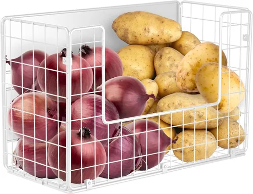 Vista 9 de Juego de 2 estantes magnéticos para refrigerador, contenedores de almacenamiento de frutas, papas y cebollas, organizadores y almacenamiento
