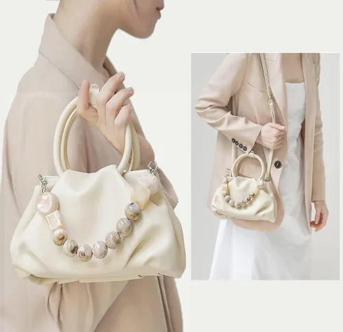 Vista 6 de Ophlid Cloud - Bolso de mano para mujer, de piel suave, con cuentas, bolso pequeño cruzado