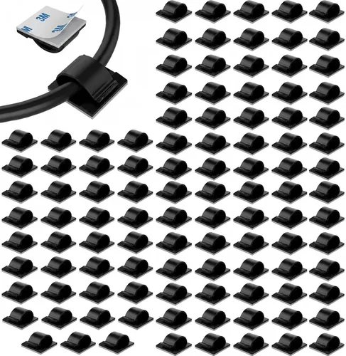 Vista 9 de 105 clips autoadhesivos para cables, clips de gestión de cables de pared negros, clip adhesivo para pared debajo del escritorio, abrazadera
