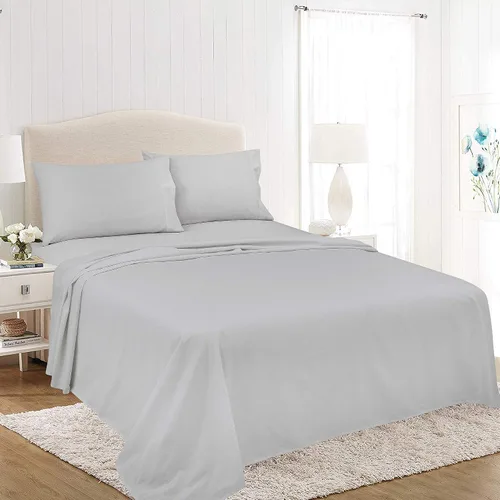 Vista 6 de ROYALE LINENS Soft Home - Juego de sábanas de percal cepillado ultrasuave, 100% algodón, 4 piezas, tamaño Queen, color blanco
