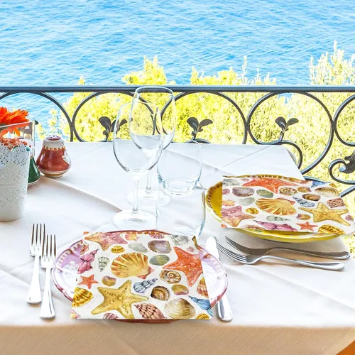 Vista 7 de AnyDesign 80 servilletas de papel de concha de mar, servilletas de almuerzo de concha de océano tropical para verano, postres náuticos, cena
