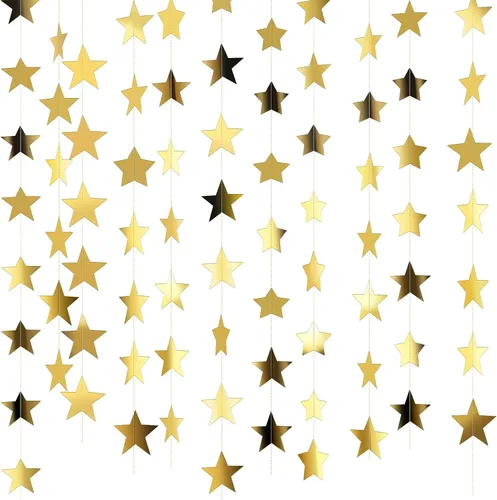 Vista 33 de Patelai Guirnalda de estrellas con purpurina 2026, decoración de graduación de 130 pies, pancarta colgante de estrella para fiesta, cumpleaños