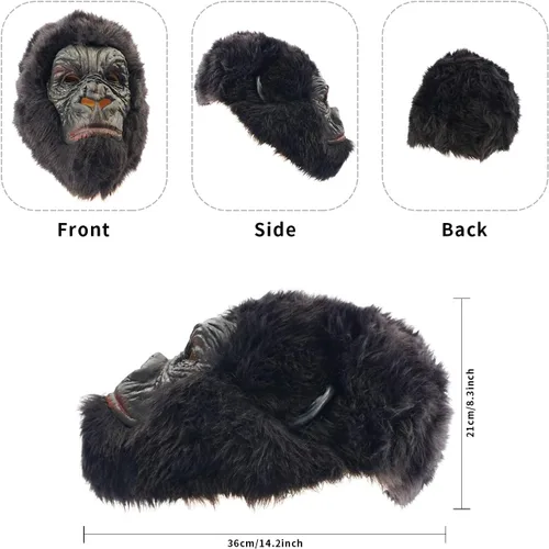 Vista 4 de CreepyParty - Máscara de chimpancé, disfraz de animal para fiesta de Halloween