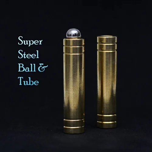 Vista 3 de MilesMagic Magician's Super Steel Ball and Tube (latón) Mystery Gimmick Comandante, transformando, encogiendo la bola de acero en tubo de latón