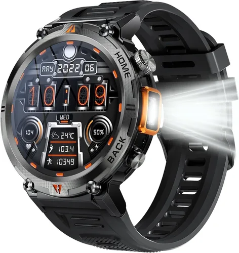 Vista 22 de Reloj inteligente militar para hombres táctico resistente Bluetooth llamada Negro