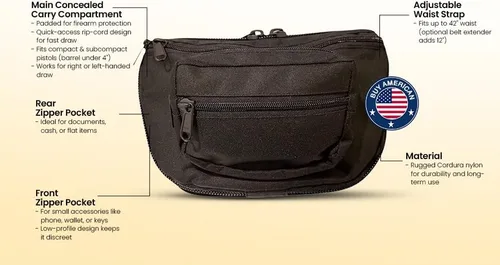 Vista 4 de Medium - DTOM Hidden Carry Fanny Pack Cordura Nylon-Negro, Negro