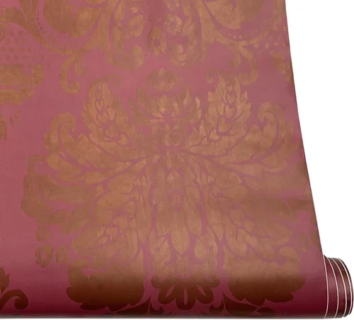 Vista 9 de Yifely Papel autoadhesivo 17.7x118.1 in de los muebles del PVC del trazador de líneas del cajón del estante del damasco dorado rojo