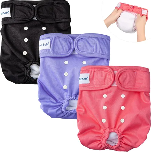 Vista 15 de Pet Soft Pañales Lavables para Hembras (Paquete de 3) Pañales para Perras, Pañales Cómodos Reutilizables para Perras en Período de Celo (Bloom, XS)