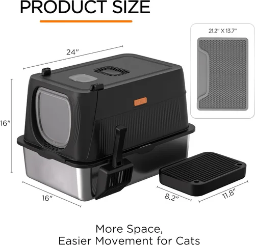 Vista 8 de Citylife Caja de Arena para Gatos de Acero Inoxidable con Tapa, XL Extra Grande Cerrada Removible Caja de Arena de Metal con Pala para Arena