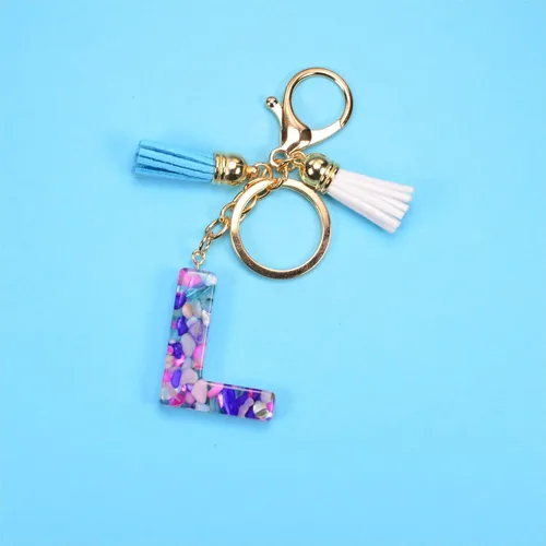 Vista 3 de Fario Llavero con letra inicial del alfabeto A-Z para mujer, colgante de borla, llavero para bolso, bolsos de mano para mujeres y niñas
