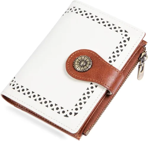 Vista 11 de Cartera pequeña para mujer, con bloqueo RFID, de piel suave, plegable, compacta, tarjetero para mujer, con bolsillo con cremallera, color negro