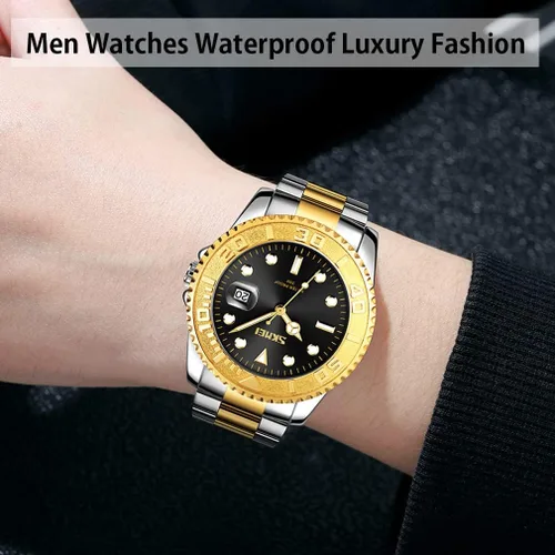Vista 2 de SKMEI Watch for Men Waterproof Fashion Casual Silver Stainless Steel Big Face Analog Quartz Luminous Luxury Dress Business Dad Father Gift Green