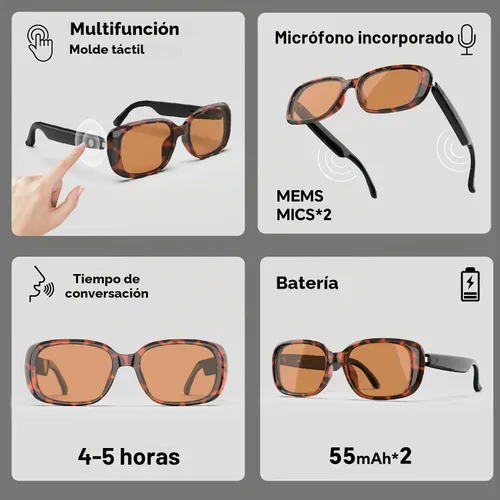 Vista 8 de Gafas de sol inteligentes con audio Bluetooth con altavoces, protección UV400, lentes de bloqueo de luz azul para hombres y mujeres Uf-17