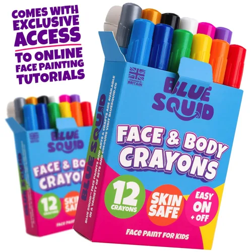 Vista 8 de Blue Squid Lápices de pintura facial – 12 colores vibrantes torcidos y lavables – Kit de pintura facial para fiestas de niños, Halloween, kit
