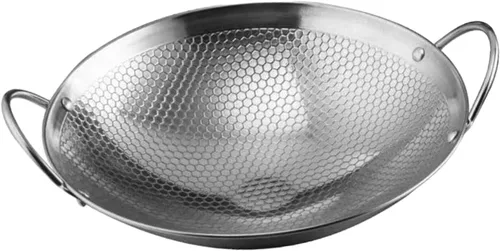 Vista 7 de Sartén de acero inoxidable, wok de fondo redondo, olla wok de doble oreja, olla antiadherente, sartén profunda, 8 pulgadas
