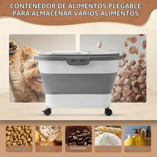 Vista 2 de SEWIU Contenedor de Almacenamiento de Comida para Perros 2pack*20LB, Contenedor Plegable de Comida para Perros con Cuenco de Silicona de Viaje
