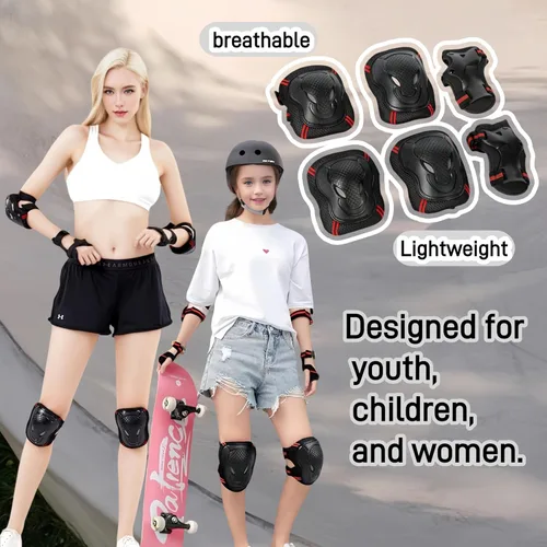 Vista 6 de tsavnpk Juego de rodilleras y coderas para niños, equipo de protección ajustable con protector de muñeca para niñas, patinaje, ciclismo, patinaje