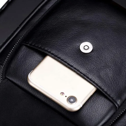 Vista 5 de Hebetag Bolso bandolera de cuero pequeño para hombre, para viajes al aire libre, negocios