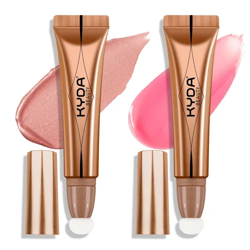 Vista 20 de KYDA Varita iluminadora líquida, iluminador facial brillante para construir, resaltador brillante, bronceador, cobertura suave mezclable con Dorado