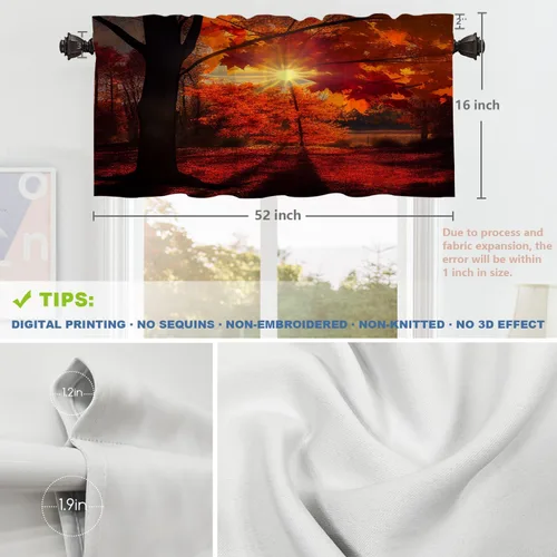 Vista 512 de Shrahala Orange Autumn Autumn Blackout Curtain Tiers, Fall Kitchen Valance Light Blocking Tier Drapes with Rod Pocket, 2 Pack 26 X 24 in