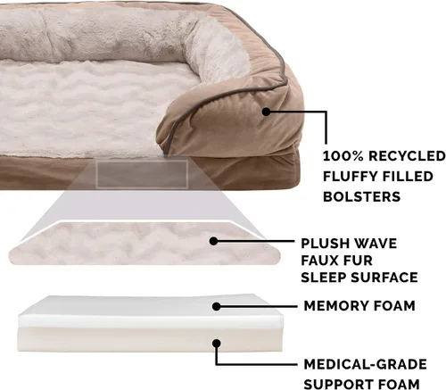 Vista 3 de Furhaven - Cama para mascotas de espuma viscoelástica para perros y gatos, cama para perros tipo sofá, comodidad perfecta, con ondas, de terciopelo