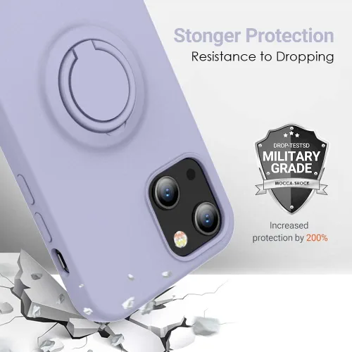 Vista 6 de MOCCA Funda compatible con iPhone 13 de 6.1 pulgadas con soporte de anillo Silicona líquida Forro de microfibra Funda protectora antiarañazos