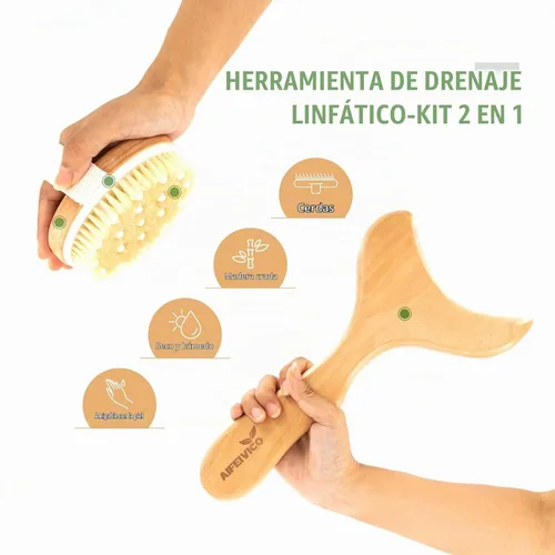 Vista 2 de Pala de drenaje linfático y cepillo corporal de cepillado en seco, herramienta Gua Sha de cuerpo de madera con cepillo para piel seca, paleta