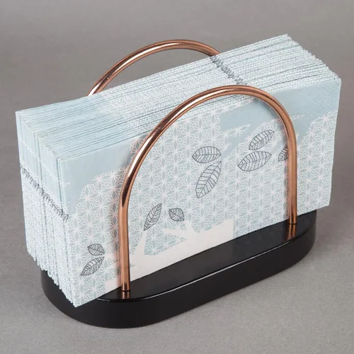 Vista 6 de Servilletero de madera de castaño y cobre – Elegante dispensador de mesa para comedor y uso al aire libre, elegante y práctico almacenamiento