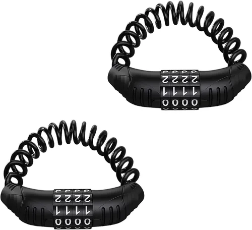 Vista 7 de Candado de cable para casco de motocicleta, cerradura retráctil antirrobo para casco con contraseña de combinación de 4 digitales, bloqueo de cable