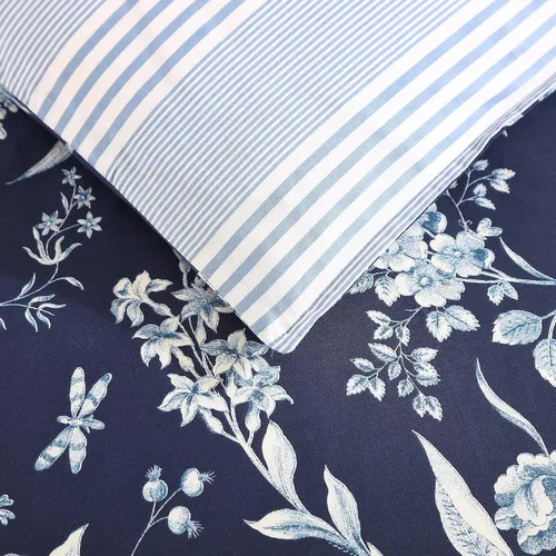 Vista 5 de Laura Ashley - Juego de edredón King con fundas de almohada, algodón, reversible Rama Toile Azul