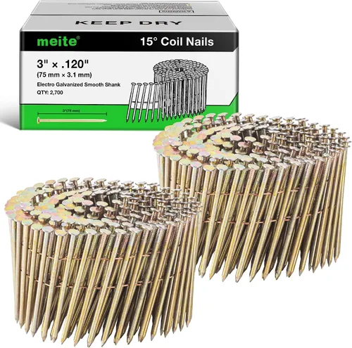Vista 15 de meite Clavos de revestimiento galvanizados de 1-1/2 pulgadas con vástago de anillo de 15 grados para pistola clavadora de bobina, clavos de bobina