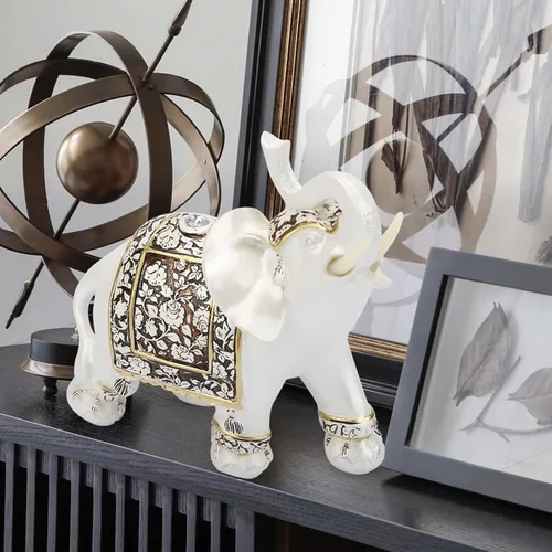 Vista 8 de Estatua de elefante azul auspicioso de buena suerte Feng Shui, símbolo de riqueza de elefante, decoración adecuada para estantería, escritorio, sala