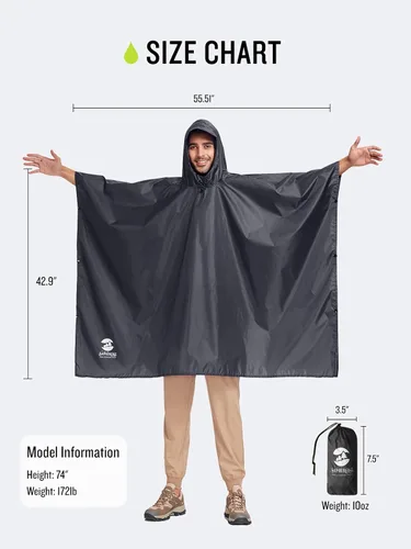 Vista 7 de SaphiRose Poncho de lluvia con capucha impermeable para hombres, mujeres y adultos
