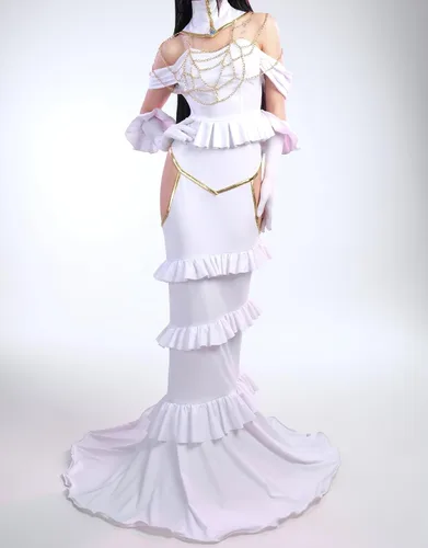 Vista 4 de Cosplay.fm Disfraz de anime para mujer, con collar, guantes, cuernos para cosplay de Albedo