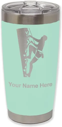Vista 35 de LaserGram 20oz Vacuum Insulated Tumbler Mug, Rock Climber, Personalized Engraving Included (Coral)