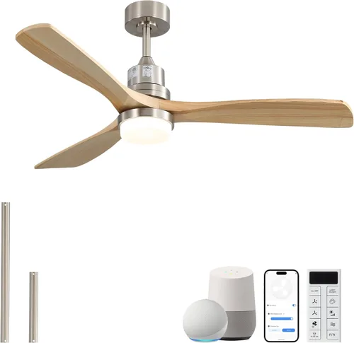 Vista 17 de Sofucor - Ventiladores de techo de 52 pulgadas con luces, ventilador de techo de madera sólida para interiores/exteriores con control remoto, motor