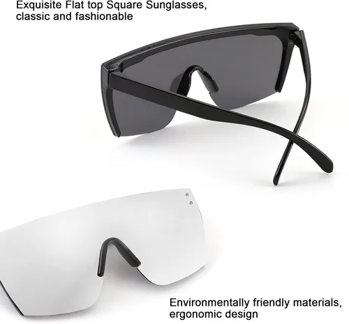 Vista 4 de FEISEDY Gafas de sol sin montura de gran tamaño con espejo para mujeres y hombres con parte superior plana escudo cuadrado UV400 B2761 70mm