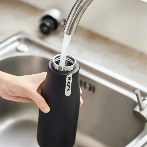 Vista 5 de PHILIPS Water GoZero - Botella de agua inteligente autolimpiante UV al vacío de acero inoxidable aislada con asa de doble pared, limpieza