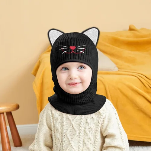 Vista 6 de Bbaby - Conjunto de bufanda y gorro de invierno para niños pequeños, bufandas con capucha y forro polar cálido