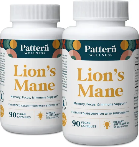 Vista 11 de Pattern Wellness Suplemento de hongos melena de león - 90 cápsulas veganas Cápsulas de suplemento para apoyo cognitivo y de enfoque: absorción